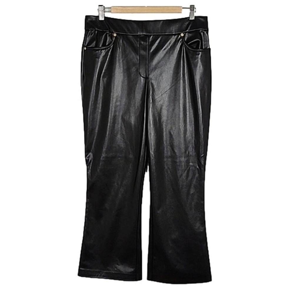 NWT MICHAEL Michael Kors Women's Faux Leather Cropped Wide Leg Pants Black L